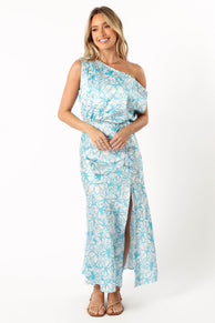 DRESSES @Camden Off Shoulder Maxi Dress - Blue Floral