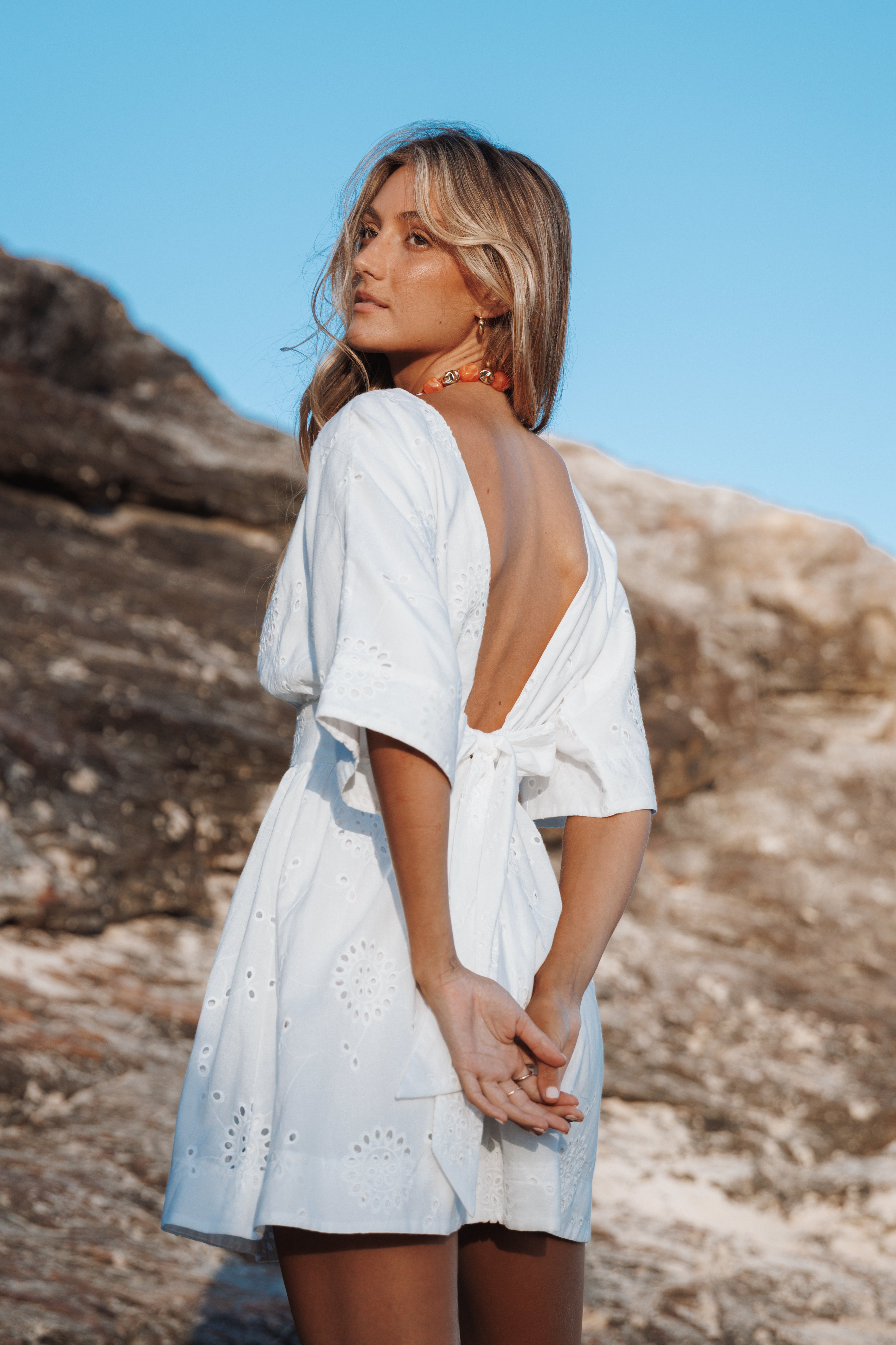 Camila Open Back Mini Dress - White