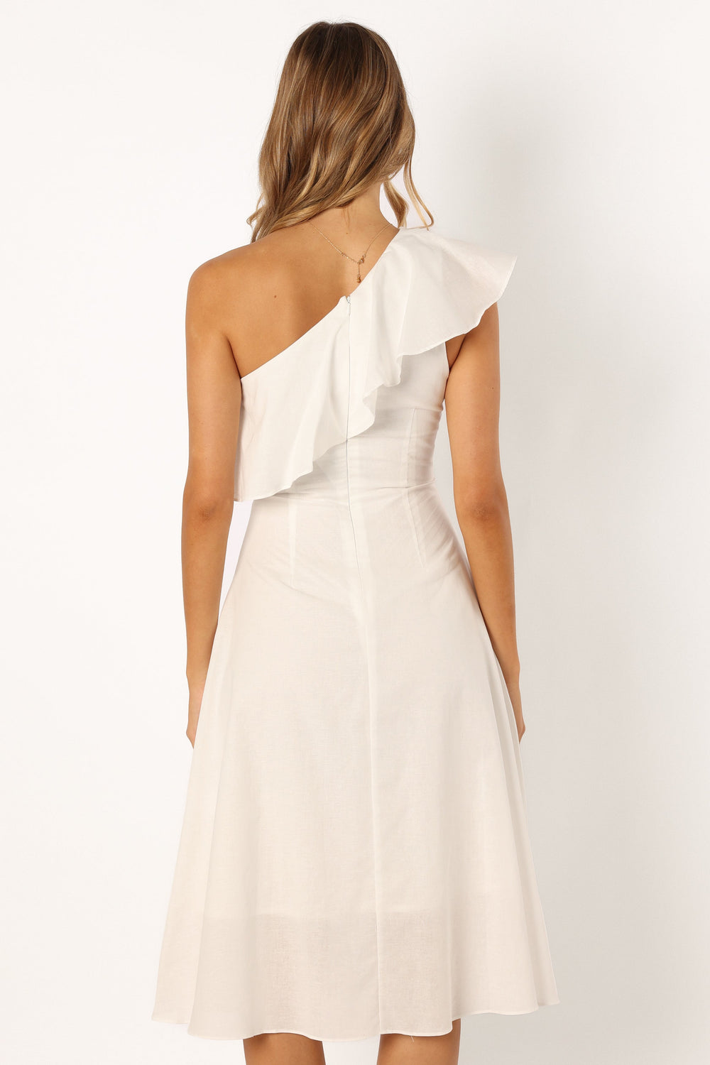 DRESSES @Campbell One Shoulder Midi Dress - White