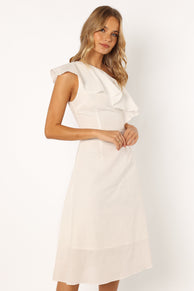 DRESSES @Campbell One Shoulder Midi Dress - White