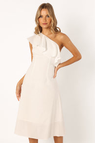 DRESSES @Campbell One Shoulder Midi Dress - White
