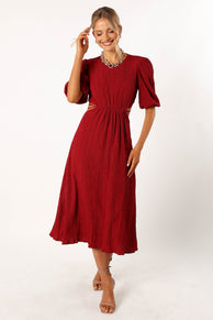 DRESSES @Carina Pleated Midi Dress - Dark Red