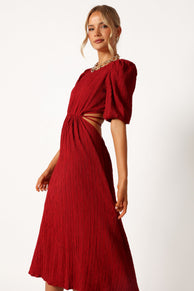 DRESSES @Carina Pleated Midi Dress - Dark Red