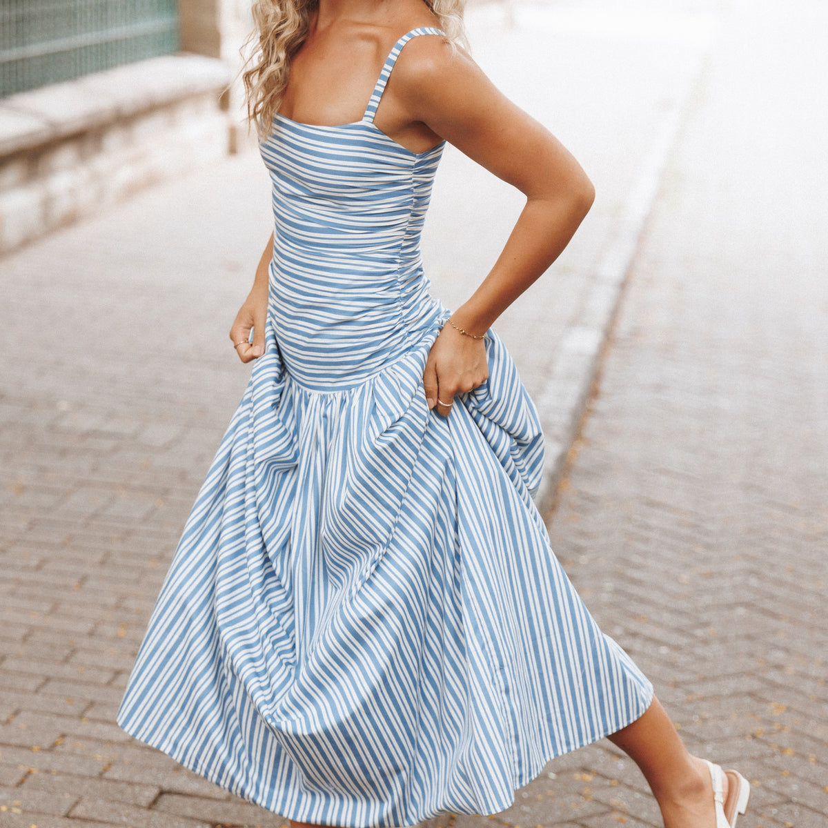 blue striped maxi dress Carlisle - Stripe The Sunny Side Up Luuvis Women Light Green Size:42 (L) CHERRY BLUE