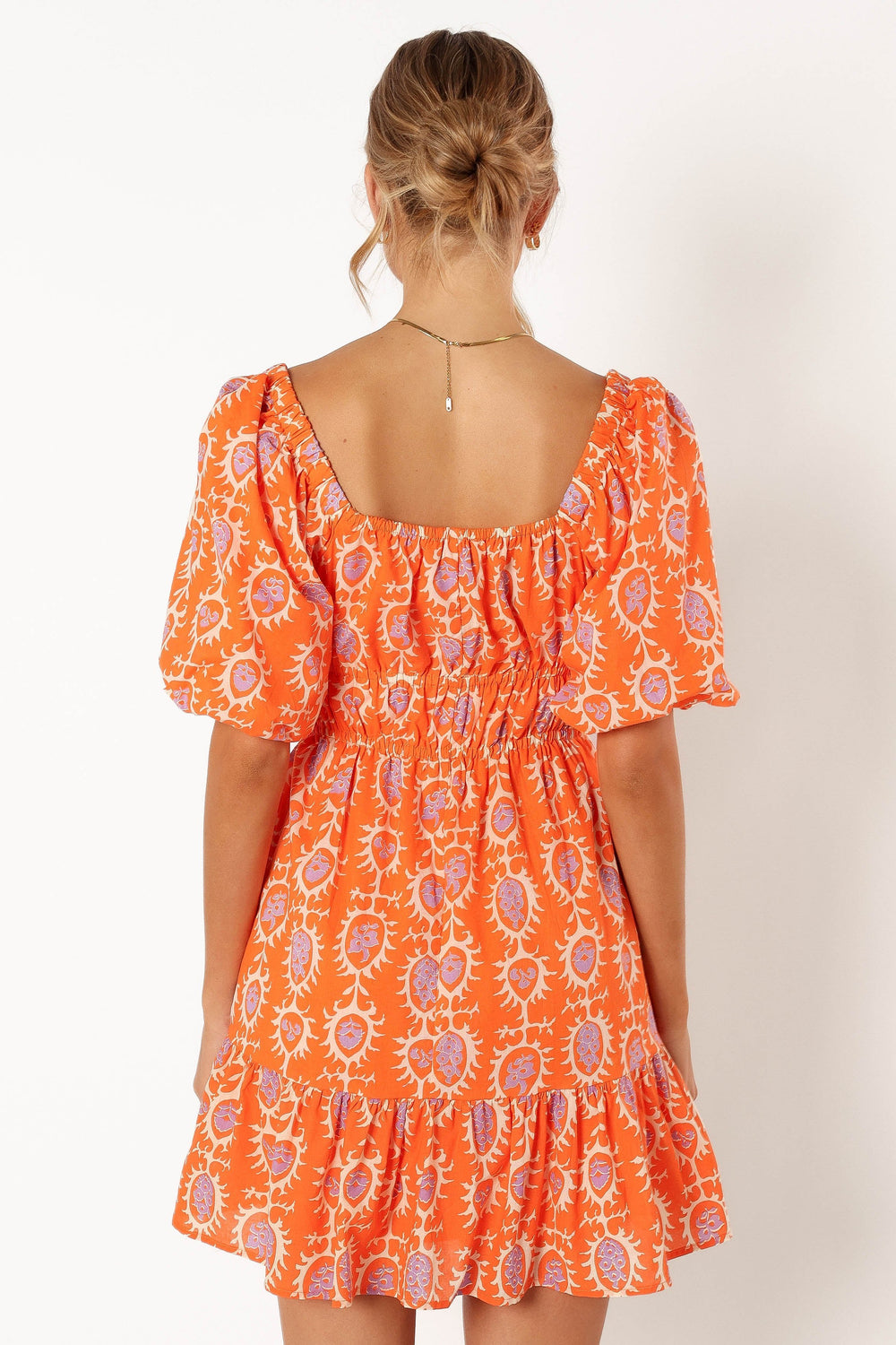DRESSES @Carmen Off Shoulder Mini Dress - Orange Print