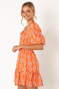 DRESSES @Carmen Off Shoulder Mini Dress - Orange Print