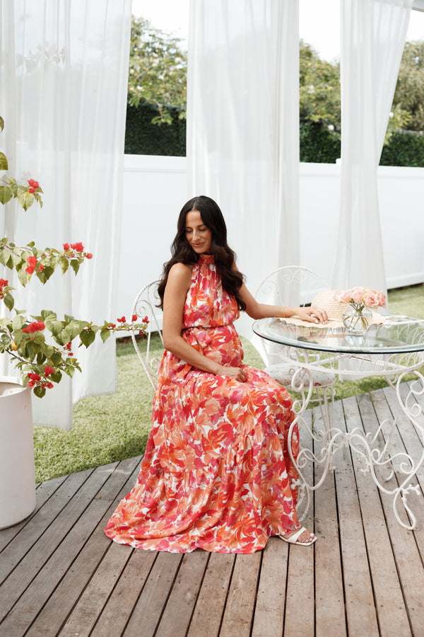 DRESSES Caroline Maxi Halter Dress - Red Orange