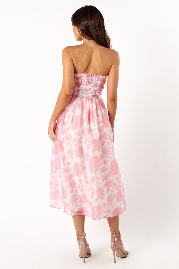 DRESSES @Carter Strapless Midi Dress - Pink Floral