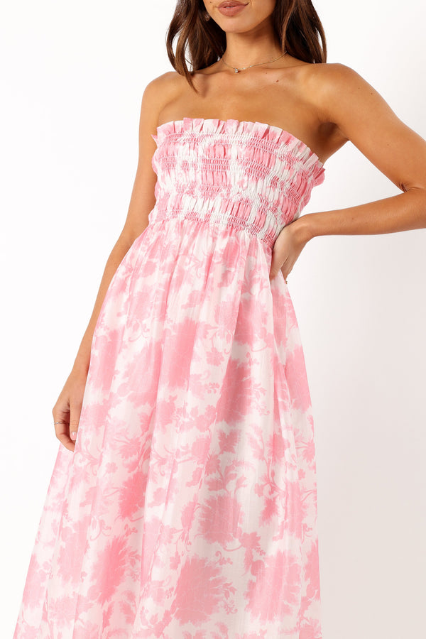 DRESSES @Carter Strapless Midi Dress - Pink Floral