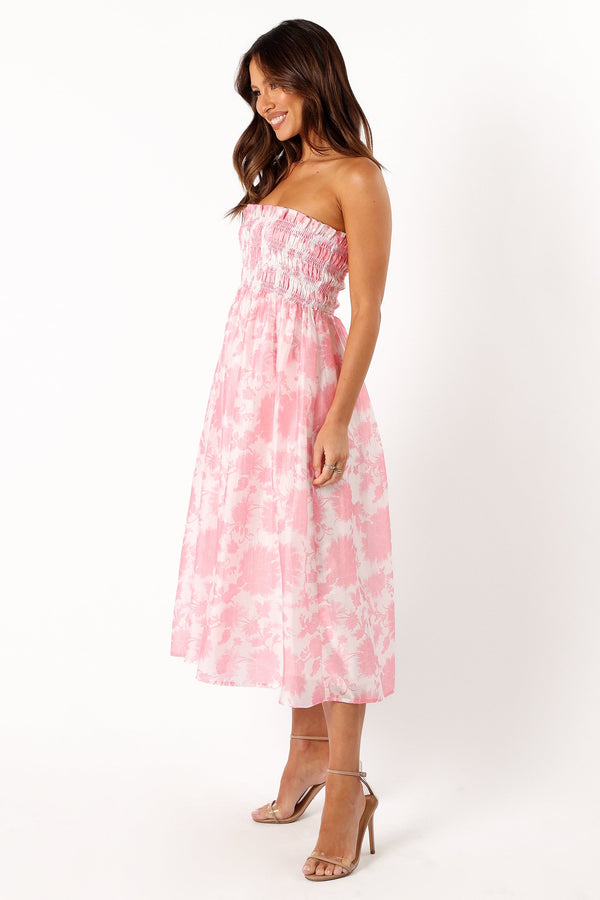 DRESSES @Carter Strapless Midi Dress - Pink Floral