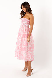 DRESSES @Carter Strapless Midi Dress - Pink Floral