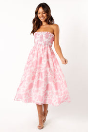 DRESSES @Carter Strapless Midi Dress - Pink Floral