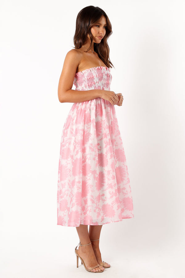 DRESSES @Carter Strapless Midi Dress - Pink Floral