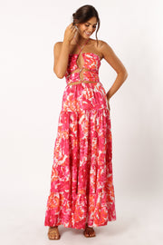 DRESSES @Carva Halterneck Maxi Dress - Pink Floral