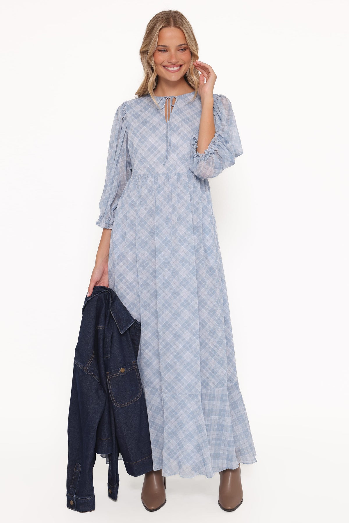 Cassina Maxi Dress - Blue Plaid | Petal & Pup