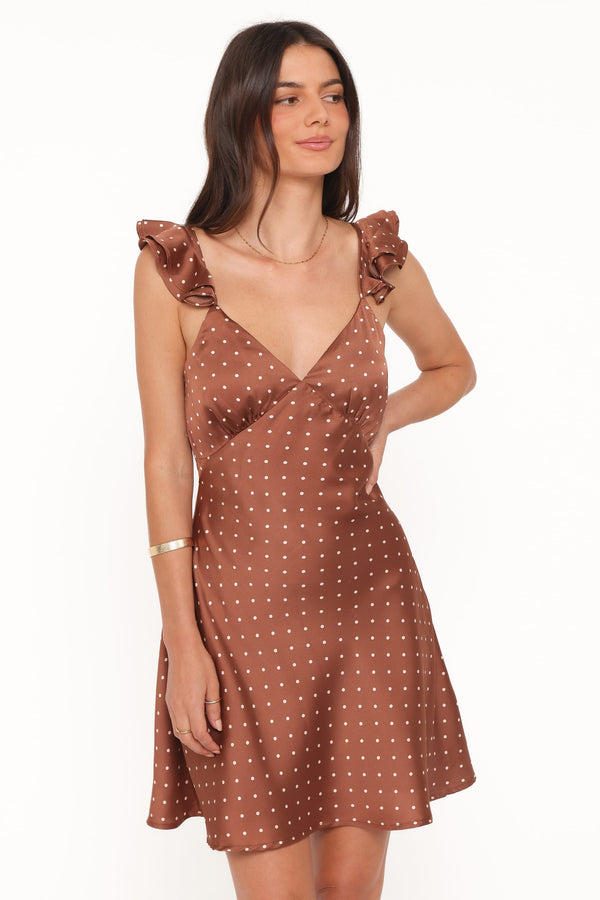 DRESSES Cassinda Mini Dress - Brown Polka Dot