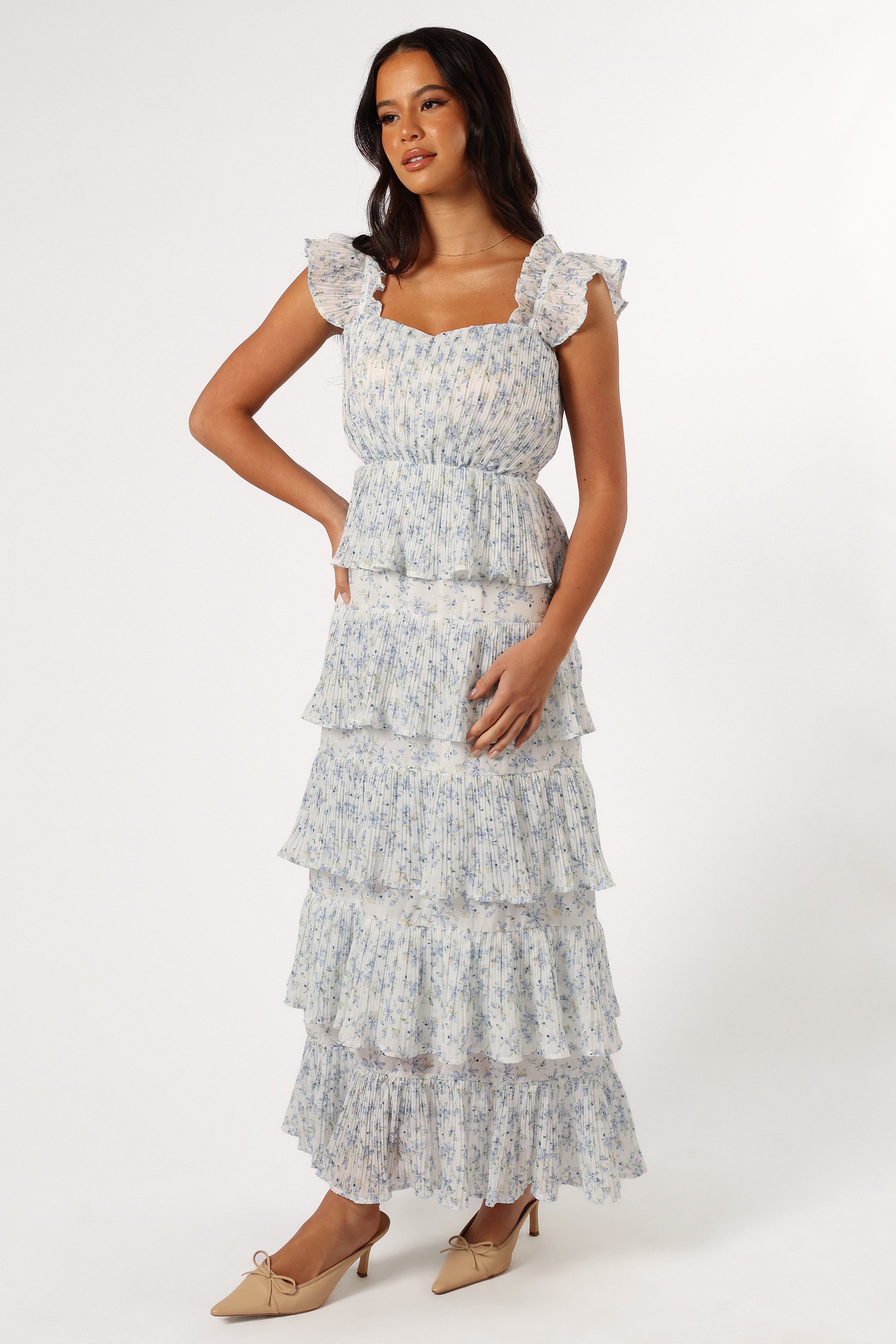 DRESSES @Cayson Midi Ruffle Dress - Cream Lavender