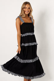 DRESSES @Chanty Tiered Midi Dress - Black Gingham