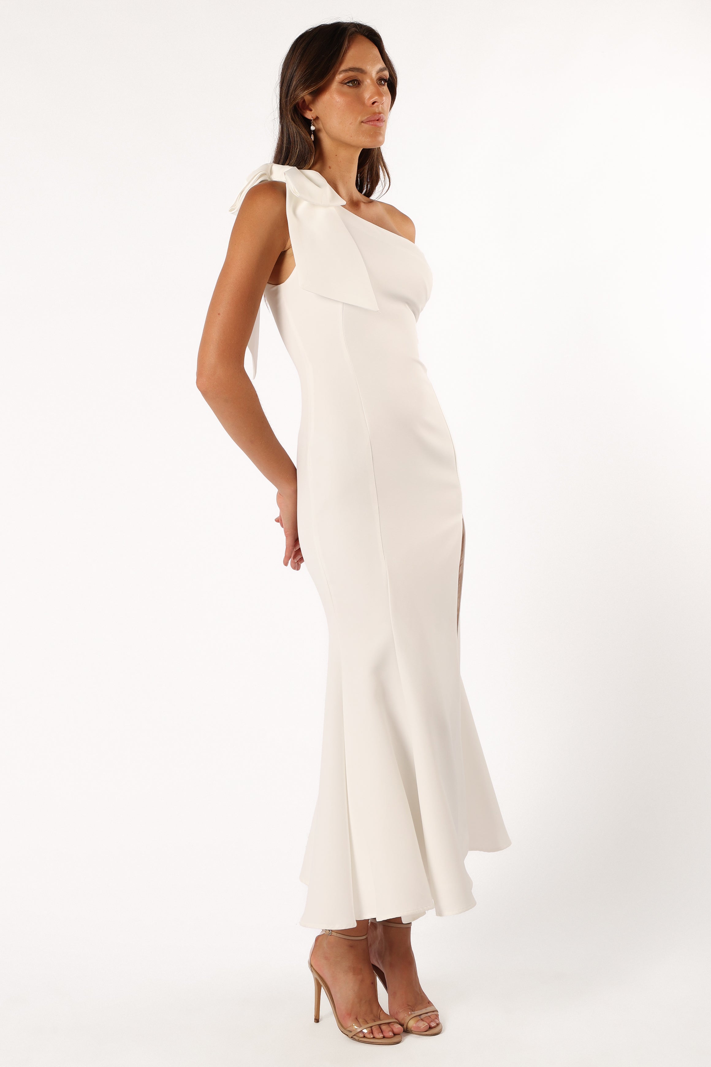 DRESSES @Charmed One Shoulder Midi Dress - Off White