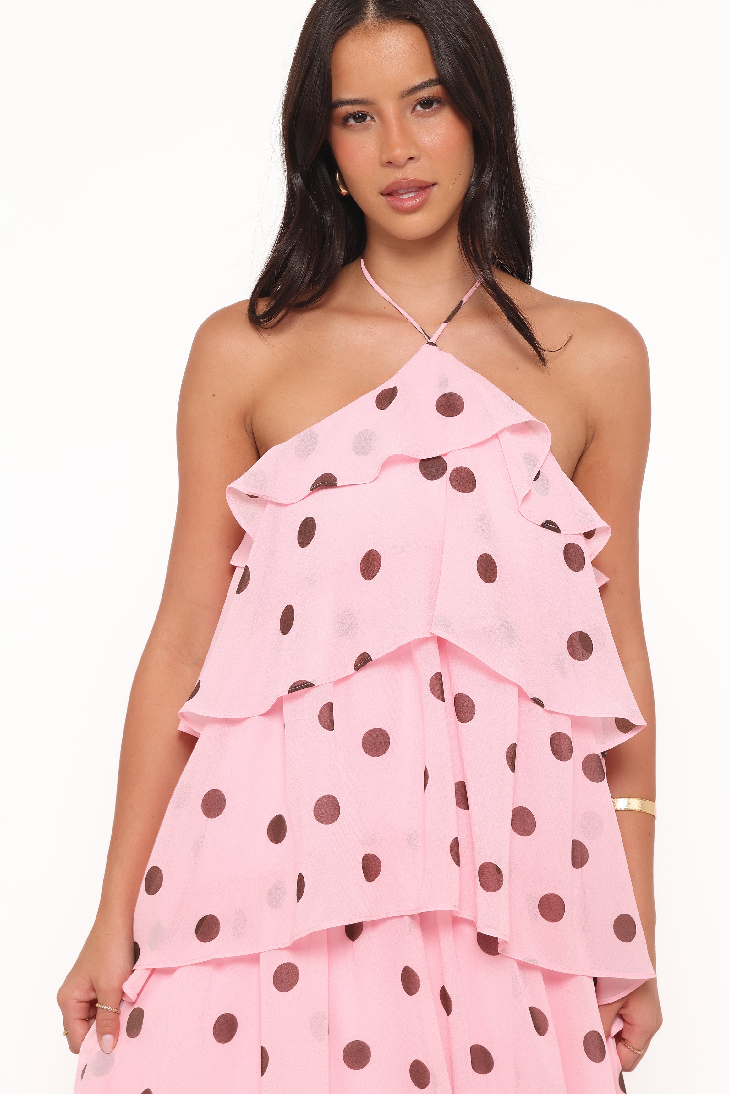 DRESSES Chasity Halterneck Maxi Dress - Pink Polka Dot