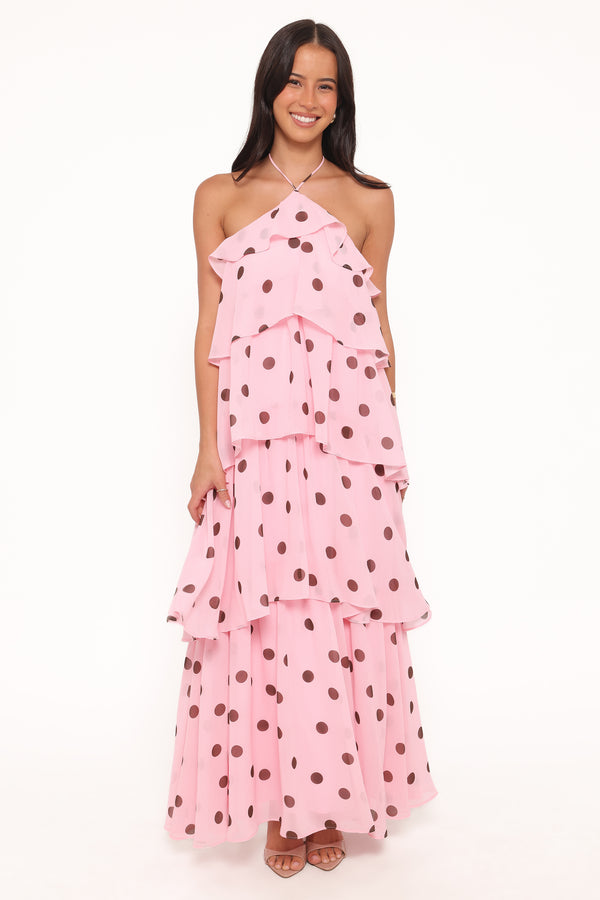 DRESSES Chasity Halterneck Maxi Dress - Pink Polka Dot