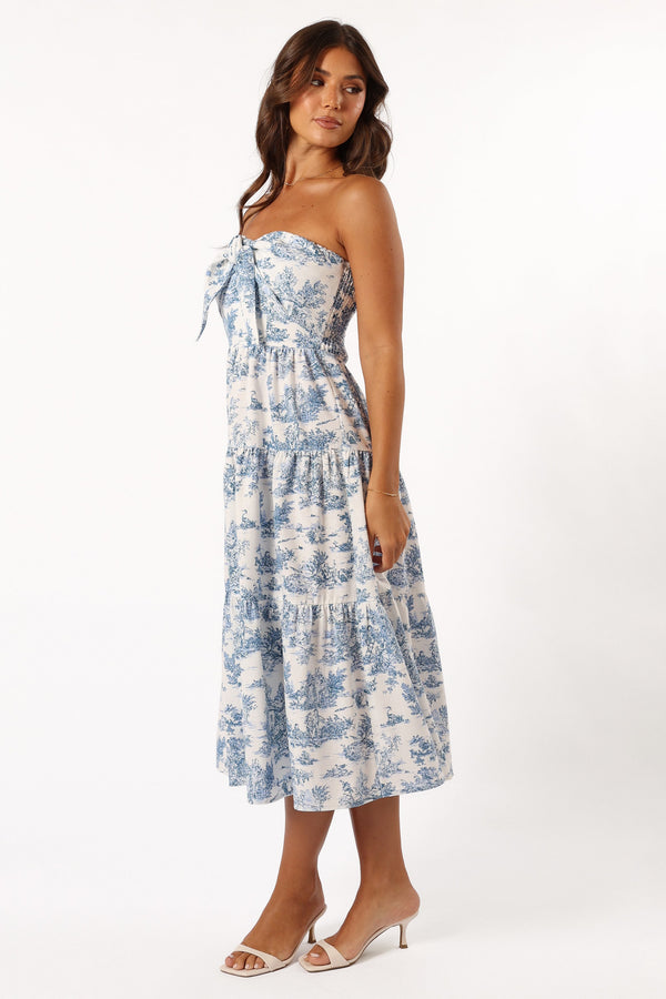 DRESSES @Cherie Bow Front Midi Dress - Blue