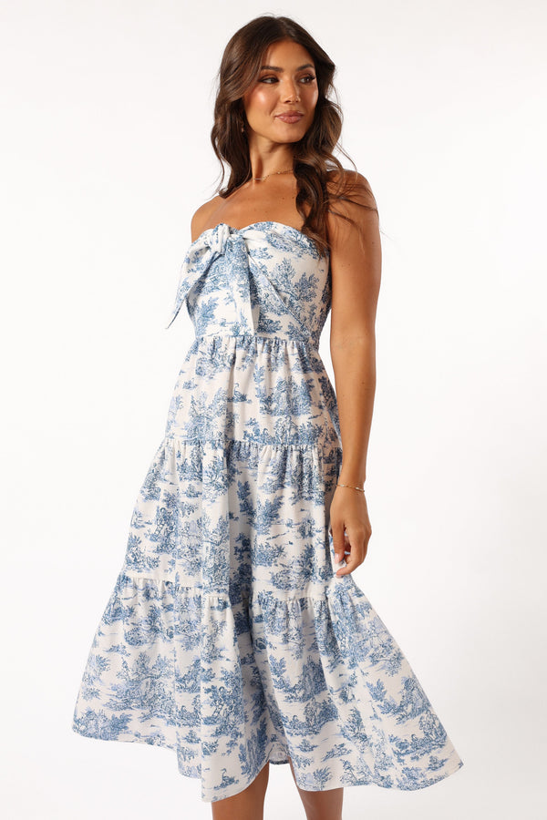 DRESSES @Cherie Bow Front Midi Dress - Blue