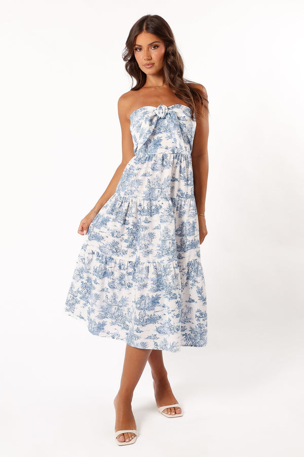 DRESSES @Cherie Bow Front Midi Dress - Blue