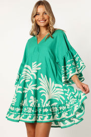 DRESSES @Chicque Long Sleeve Mini Dress - Green Print