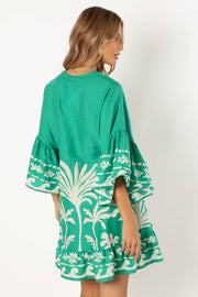 DRESSES @Chicque Long Sleeve Mini Dress - Green Print