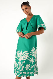 DRESSES @Chinta Midi Dress - Green Print