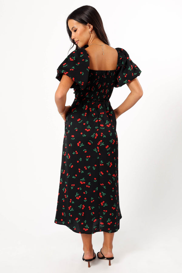 DRESSES @Chlo Puff Sleeve Midi Dress - Cherry Print