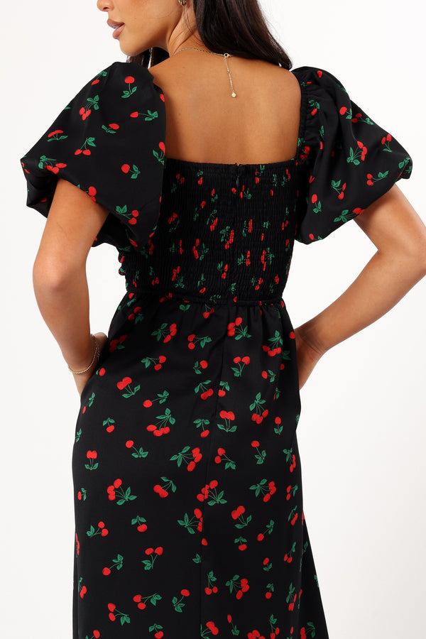 DRESSES @Chlo Puff Sleeve Midi Dress - Cherry Print