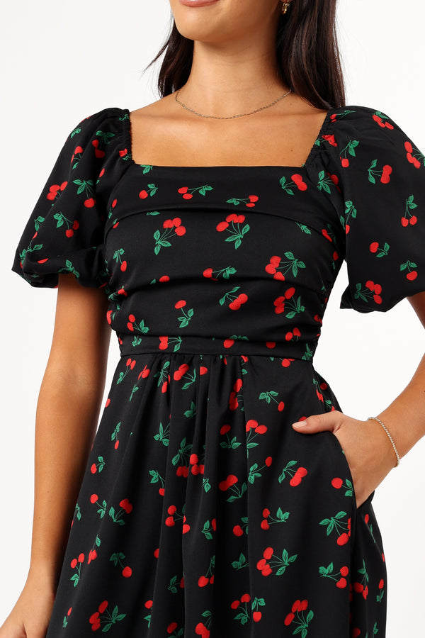 DRESSES @Chlo Puff Sleeve Midi Dress - Cherry Print