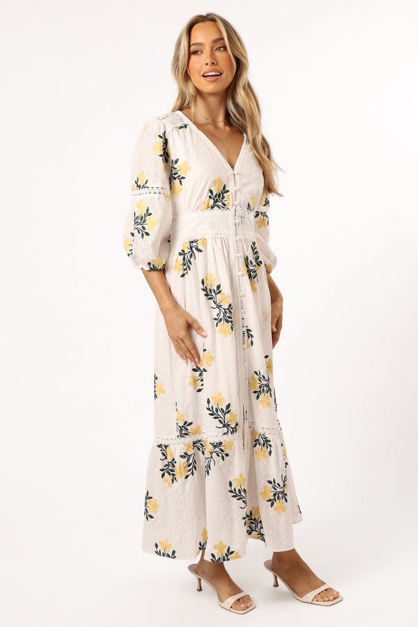 DRESSES @Christie Maxi Dress - White Yellow Floral