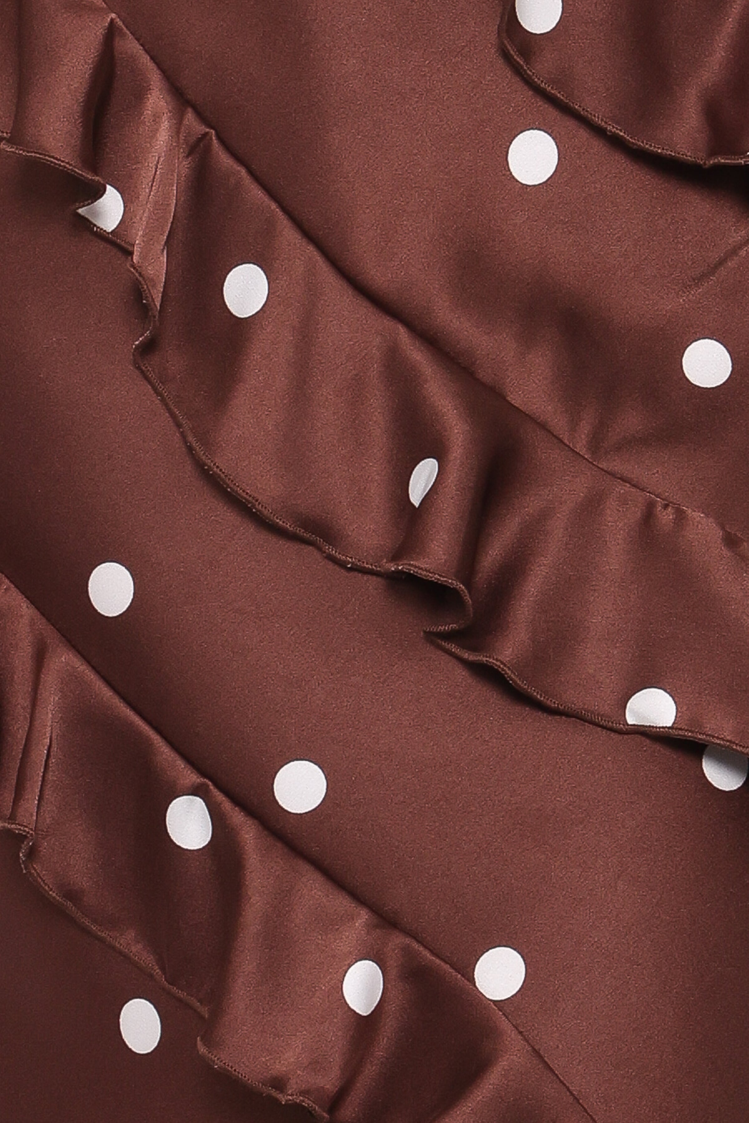 DRESSES Ciao Ruffles Maxi Satin Dress - Brown Polka Dot