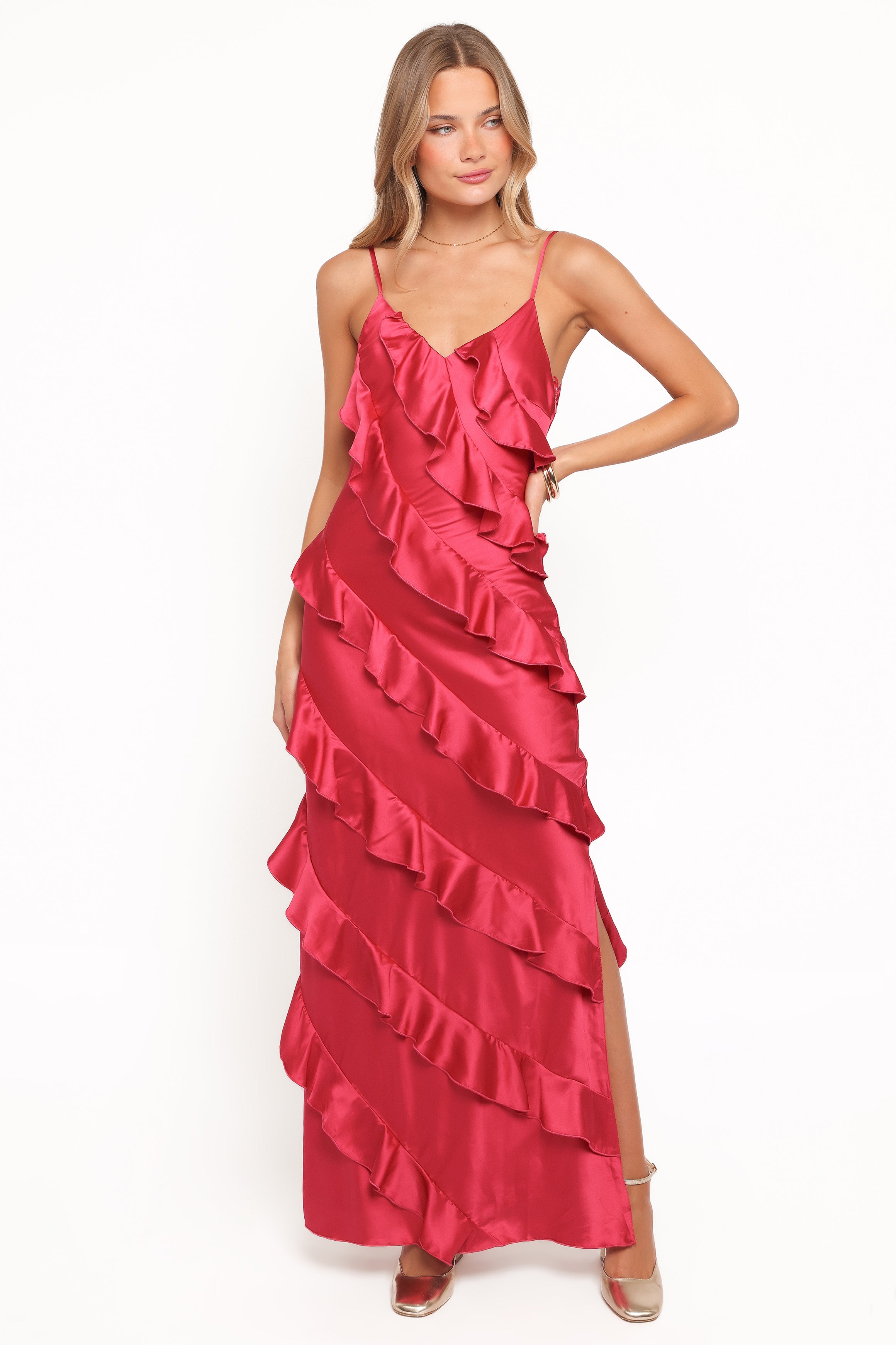 DRESSES Ciao Ruffles Maxi Satin Dress - Fuchsia
