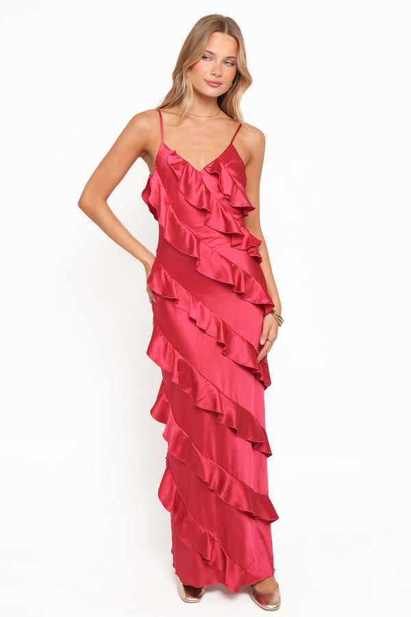 DRESSES Ciao Ruffles Maxi Satin Dress - Fuchsia