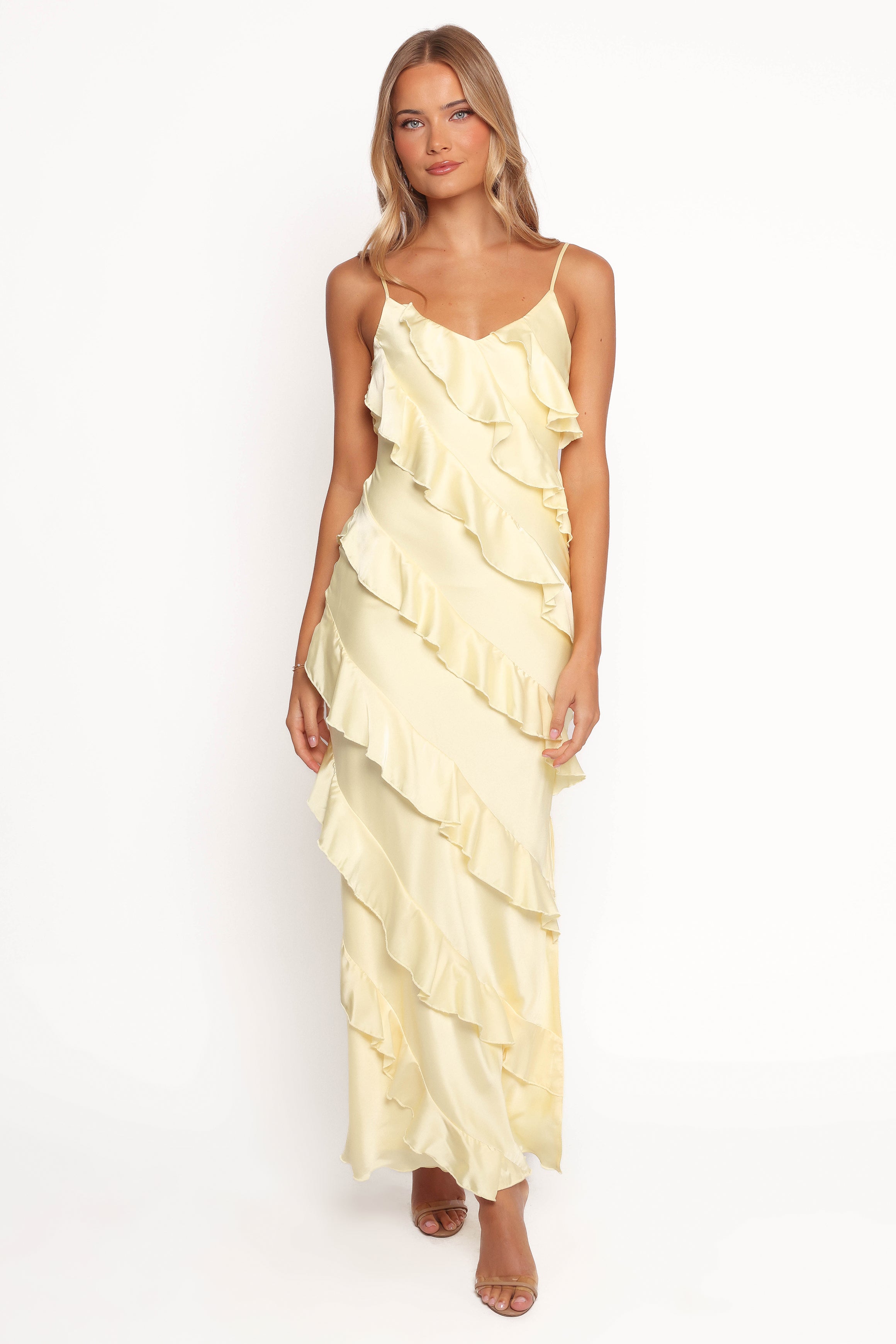 DRESSES Ciao Ruffles Maxi Satin Dress - Pale Yellow