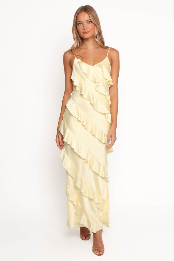DRESSES Ciao Ruffles Maxi Satin Dress - Pale Yellow
