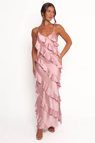 DRESSES Ciao Ruffles Maxi Satin Dress - Pink