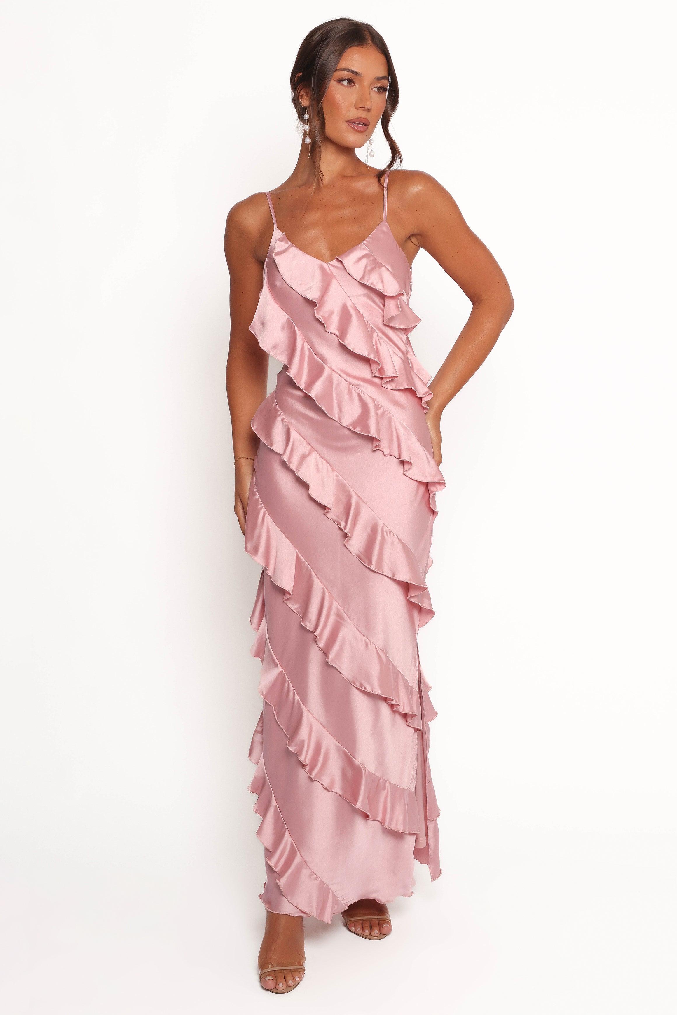 DRESSES Ciao Ruffles Maxi Satin Dress - Pink