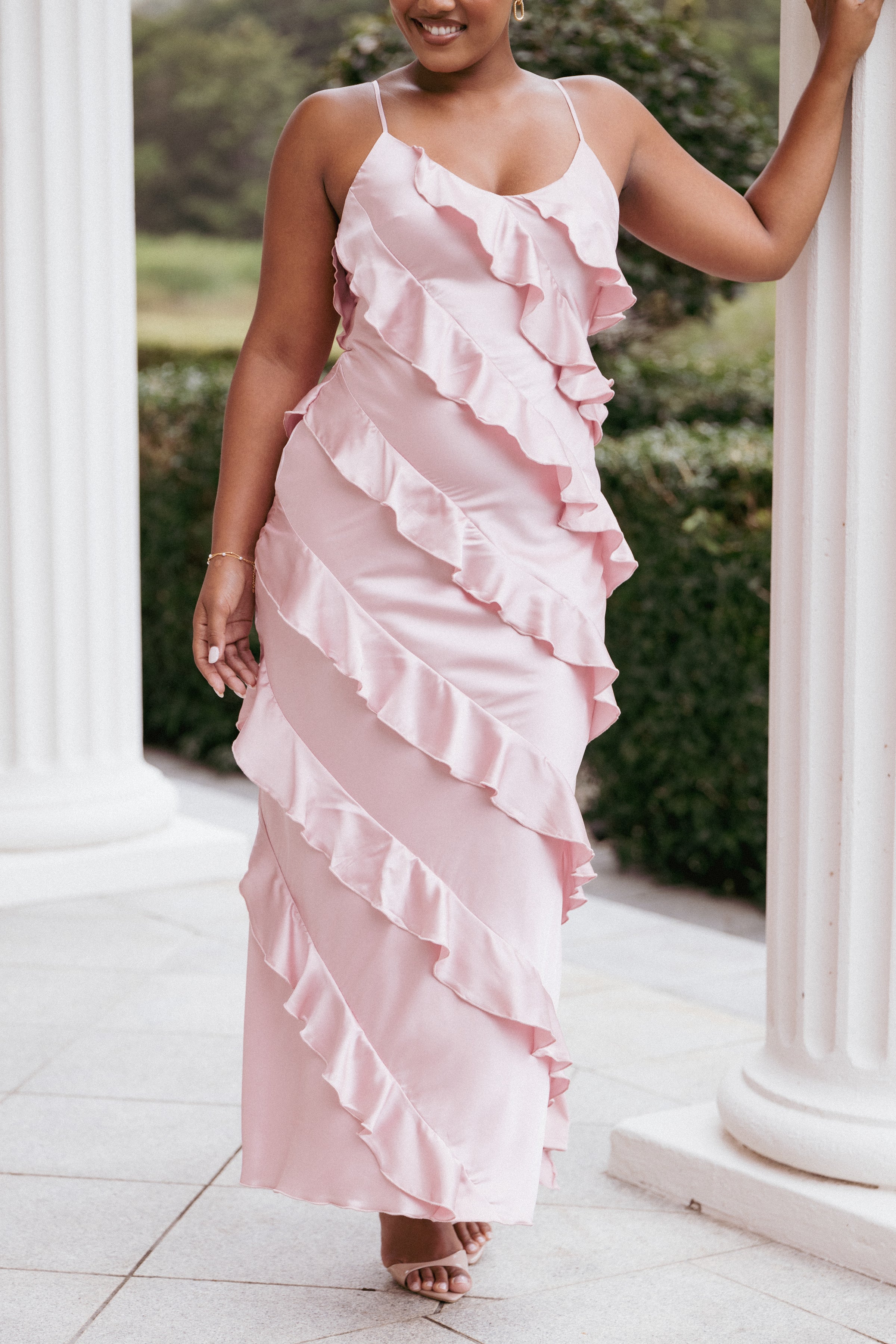 DRESSES Ciao Ruffles Maxi Satin Dress - Pink