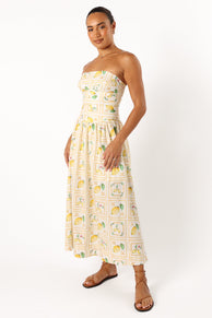 DRESSES @Cintrico Strapless Midi Dress - Lemon
