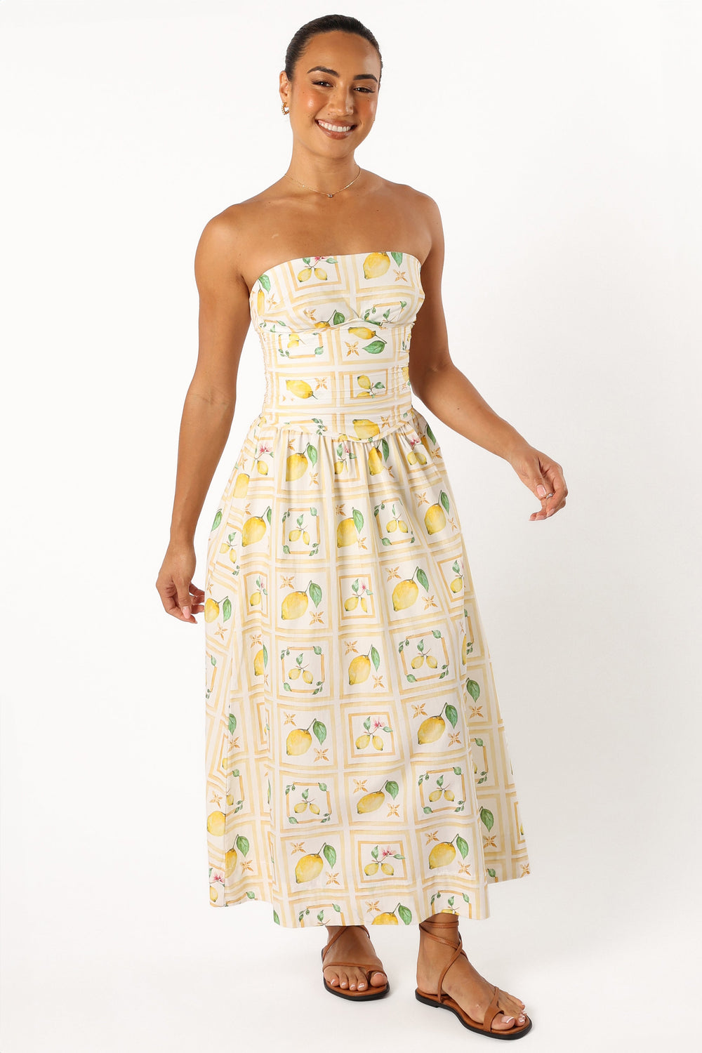 DRESSES @Cintrico Strapless Midi Dress - Lemon