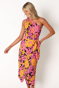 DRESSES @Clara One Shoulder Midi Dress - Black Floral