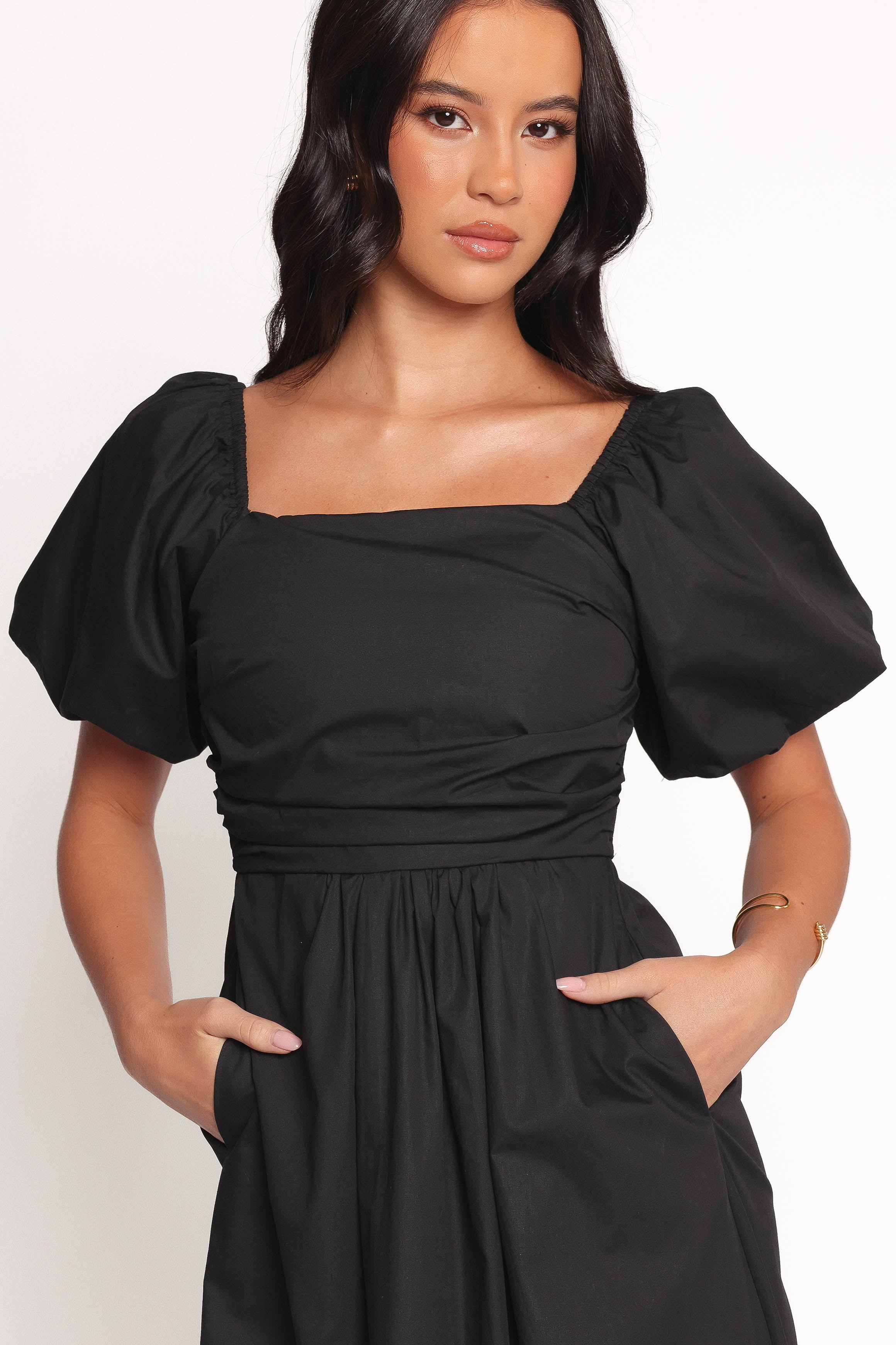 DRESSES Clo Puff Sleeve Midi Dress - Black