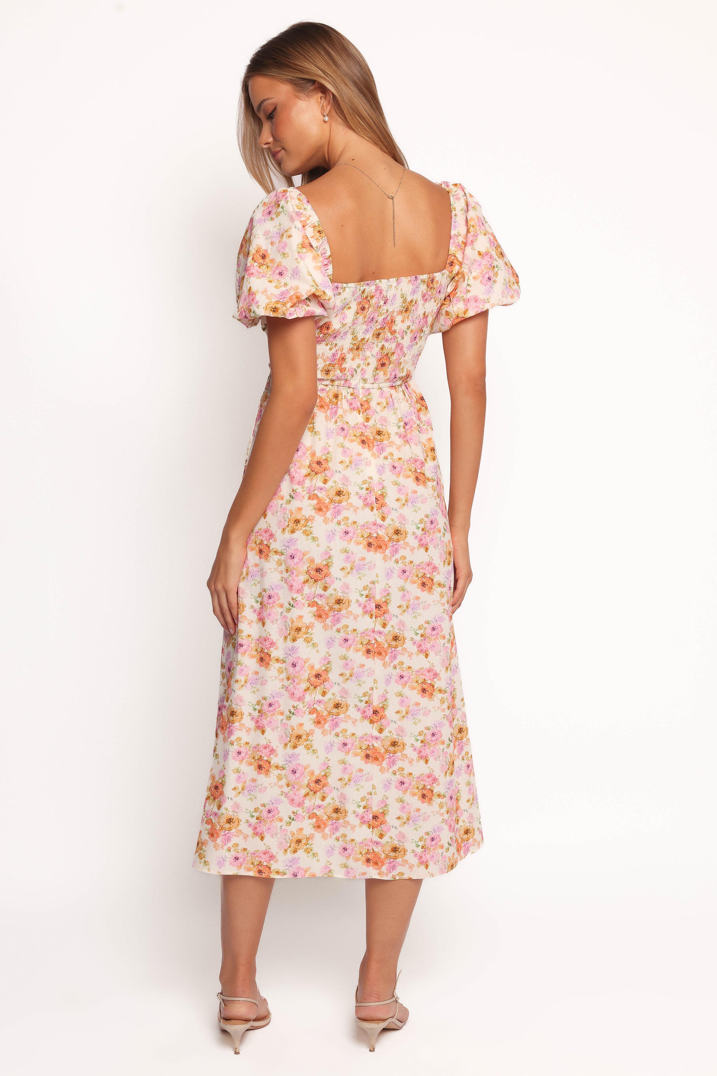 DRESSES Clo Puff Sleeve Midi Dress - Peach Floral