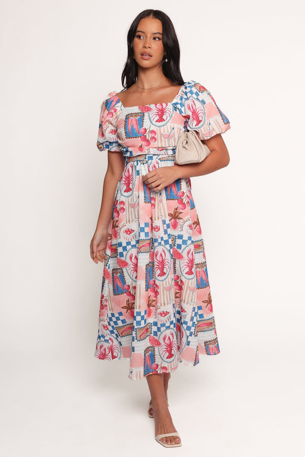 DRESSES Clo Puff Sleeve Midi Dress - Pink Blue