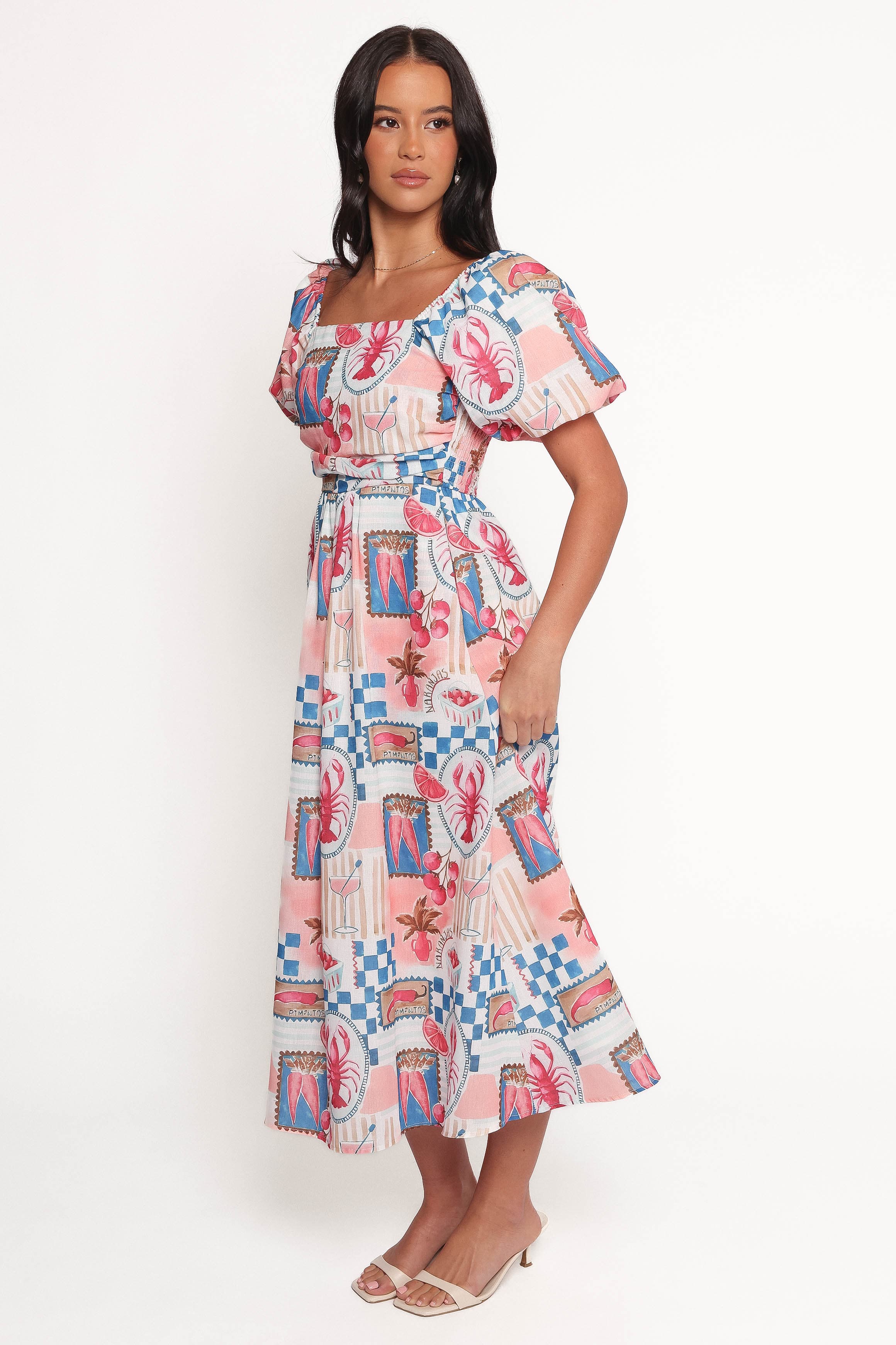 DRESSES Clo Puff Sleeve Midi Dress - Pink Blue